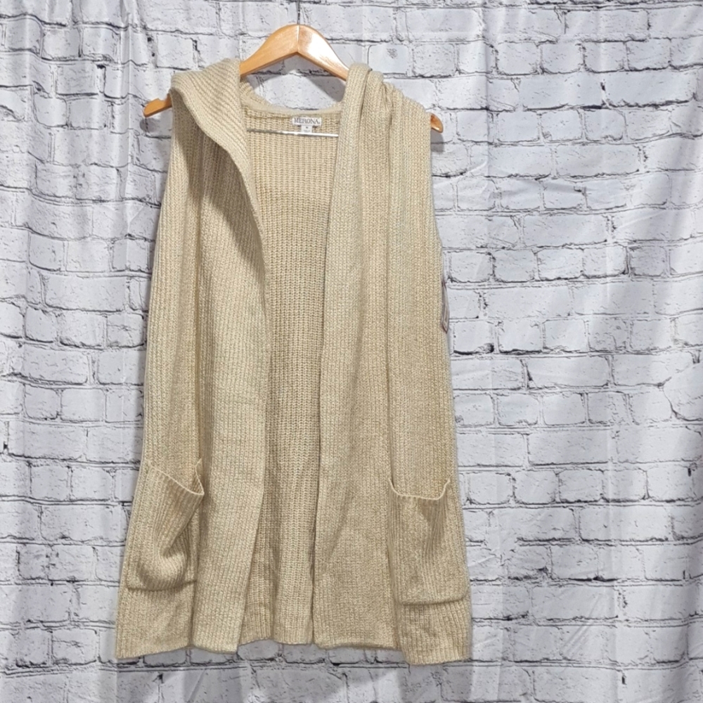 Merona womens long sleeveless hooded vest cardigan sweater size M